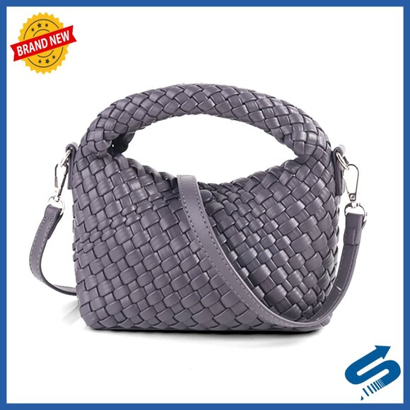 Small Woven Vegan Leather Crossbody Tote with Detachable Strap